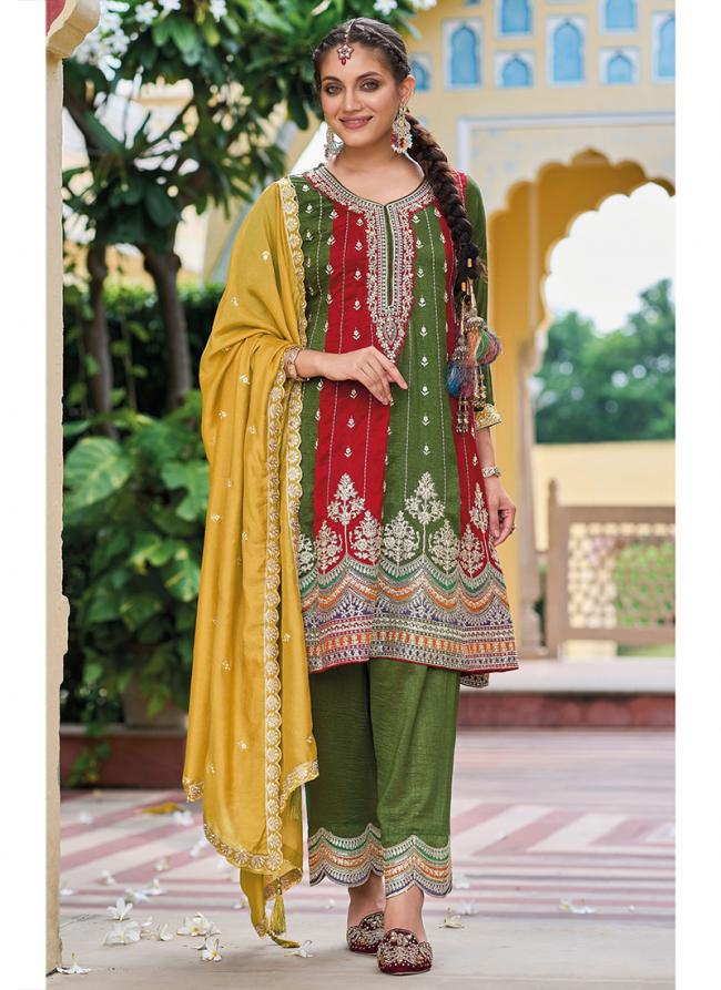 Silk Green Wedding Wear Embroidery Work Readymade Salwar Suit